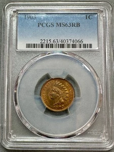 1903  INDIAN CENT  PCGS  MS63 RB - Picture 1 of 4