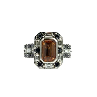 Anillo de diamantes blanco y negro estampado 14k WG 2,15ctw topacio naranja 1,82ctw talla 7 Foto 1 de 4