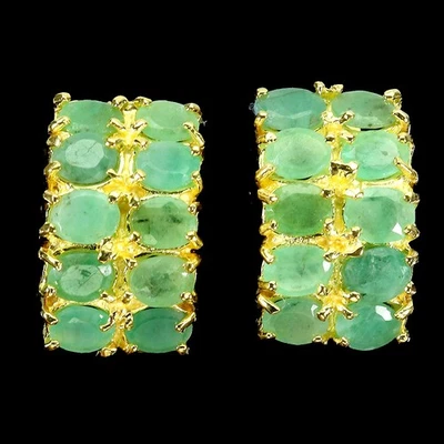 925 Sterling Silver Earrings Oval Emerald 5x3mm Natural Gemstone Jewelry - Image 1 of 4