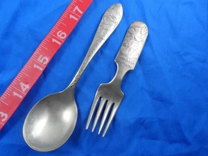 Vintage Antik Mickey Mouse Versilbert Löffel und Gabel 2 Stück Disney Souvenir - Bild 1 von 4