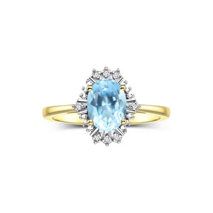 RYLOS BLUE TOPAZ & DIAMOND GEMSTONE BIRTHSTONE RING 925 YELLOW GOLD PLATED SILV - Picture 1 of 6