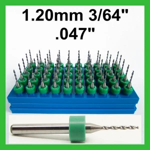 3/64" 1.20mm .047" Solid Carbide Drill Bits - 50 PIECES -1/8" Shank 1.2mm R/S - Picture 1 of 5