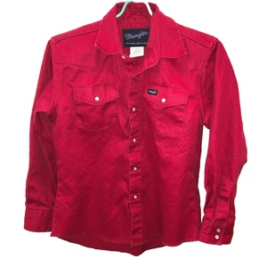 Wrangler Western Shirt Boys Large 10-12 Red Pearl Snap Long Sleeve Cowboy Rodeo - Picture 1 of 7