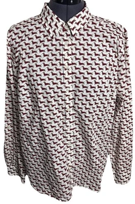 Talbots Dachshund Dog All Over Print Button Up Shirt Roll Tab Womens PL - Image 1 of 4