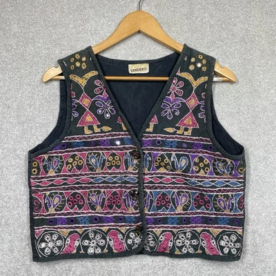 Vintage Sanskriti Waistcoat Hippy Boho Embroidered Indian Cotton mirror One Size - Image 1 of 4