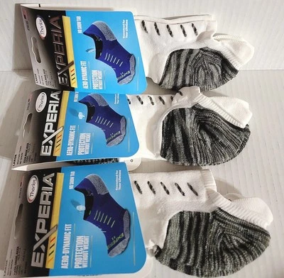 3 Pair Men's Thorlos Experia XCTU Cushion Socks No Show Tab Back Lg Gray/White - Image 1 of 3