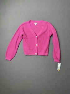 Cat & Jack Girl's Button-Up Waffle Knit Cardigan Dark Pink Size LARGE (10/12) - Picture 1 of 12