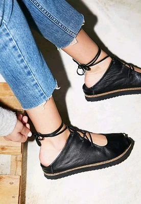 Free People Collection Christine Sandalia Plataforma Forma Plana EU40/US9.5 Con Cordones Foto 1 de 4