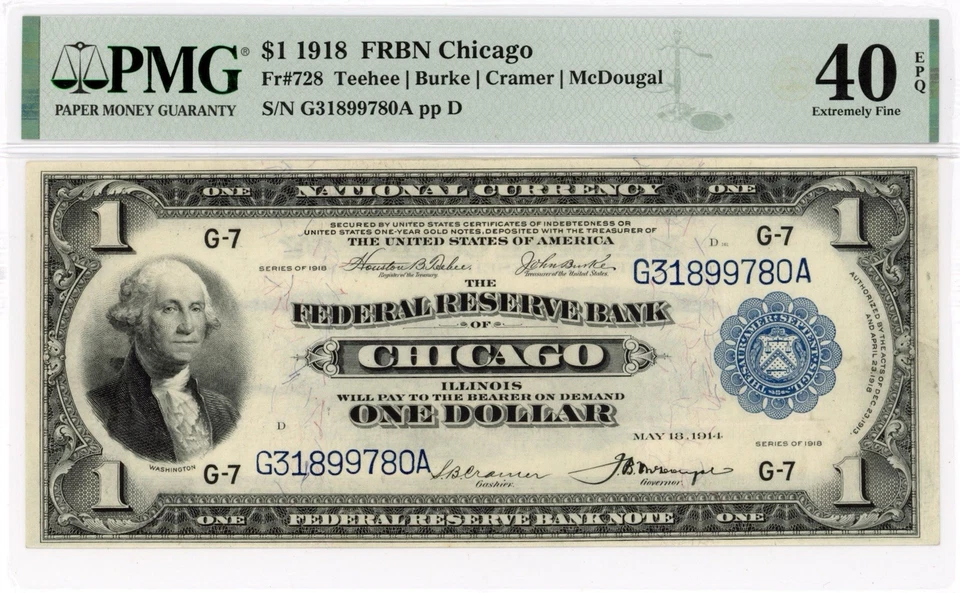 1918 $1 Chicago Federal Reserve Banknote - FRBN - PMG 40 EPQ - Fr.728 - Image 1 of 2