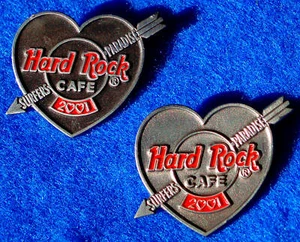 PIN SURFISTAS PARAÍSO DÍA DE SAN VALENTÍN PELTRE OSCURO CORAZÓN AMOR 2001 Hard Rock Café - Imagen 1 de 1