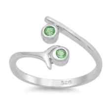 Pretty 14K White Gold Over Lotus Toe Ring with Green Emerald For Women's 2PCS