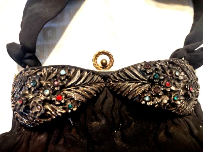 Винтажный черный тафта сумка сумочка Дамская сумка 1950-60 MCM вечер шикарный Guild оригинал - Изображение 1 из 4