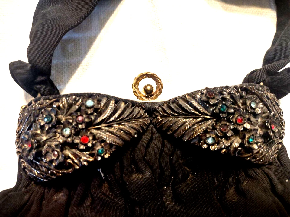 De Colección Bolso de Tafetán Negro Cartera Bolso de Mano 1950-60 MCM Noche Elegante Gremio Original Foto 1 de 4