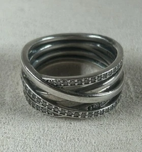 Anello Pandora Argento Sterling Zirconi Crossover 8" - Foto 1 di 6