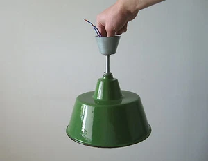 10” Vintage 1950s Industrial Factory Green Porcelain Enamel Lamp Bakelite Socket - Picture 1 of 12