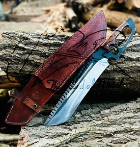 UBR CUSTOM HANDMADE HIGH CARBON STEEL HUNTING BOWIE KNIFE WITH LEATHER SHEATH - Picture 1 of 5