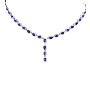 Silver Necklace Sapphire Genuine Mined Gems Solid Sterling 17 1/2 to 19 1/4 Inch - Picture 1 of 24