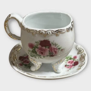 Victoria’s Garden Único Taza de Café y Platillo Blanco Rosa Floral Con Borde Dorado - Imagen 1 de 9