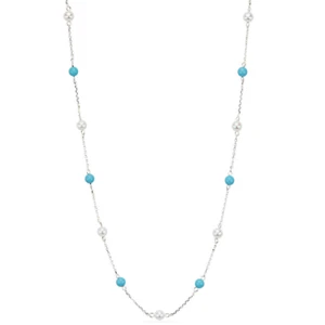 14K White Gold Necklace With Turquoise And Pearls 18 Inches - Picture 1 of 2