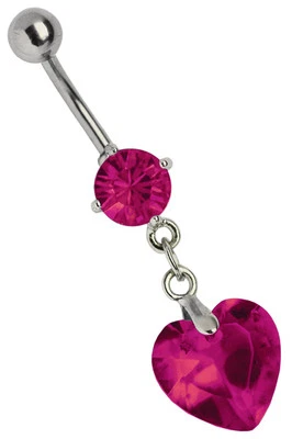 Piercing Ombelico Gioiello Spina Banana Con 7mm Zirconia E Cuore di Pietra - Immagine 1 di 2