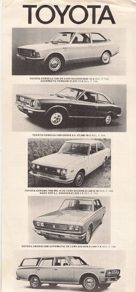 Toyota Range 1970-71 UK Market Single Sheet Brochure Corolla Corona Mk II Crown - Image 1 of 1