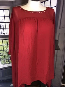 Michael Kors 3X NWT Red Currant boat neck Wing Flutter Sleeve Msrp$110 - Picture 1 of 11