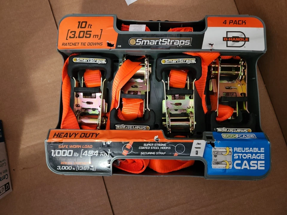 SmartStraps HD Ratchet Tie-Downs 4 Pack 10ftx1in Each 3000lb Breaking Strength - Image 1 of 1