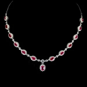 925 Sterling Silver Necklace Oval Ruby 7x5mm Natural Gemstone Jewelry 17inches - Picture 1 of 13
