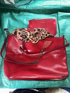 MARNI Tote Bag Leather Red With Cheetah Inner Pouch And Red Leather Coin Purse - Picture 1 of 5
