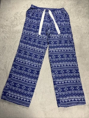 Pantalones de pijama Forever 21 azul y blanco con estampado de corazón con cordón para mujer talla L Foto 1 de 4