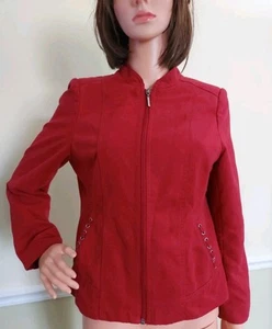 Tanjay Jacket Red Cherry Women's Sz 6 Petite Zippered Soft Velvety Feel - Picture 1 of 8