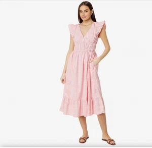 Vineyard Vines Flutter Sleeve Cotton Poplin Pink/White Gingham Midi Dress XS - Picture 1 of 6