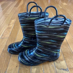 Western Chief schwarz Pinselstreifen beleuchtet zum Überziehen Jungen Jugend Regenstiefel Größe 13 - Bild 1 von 8