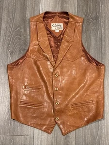 Genuine Remy Leather Fashions Men’s Vest 40 Western Retro Vintage Brown - Picture 1 of 14