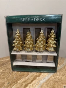 Alberi di Natale ~ spandiformaggi ~ tono oro ~ set di 4 ~ nuovi ~ magazzino Boston con scatola - Foto 1 di 2