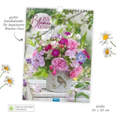 TRÖTSCH Kalender 2026 Blumen Bildkalender Wandkalender A4 Spiralbindung NEU