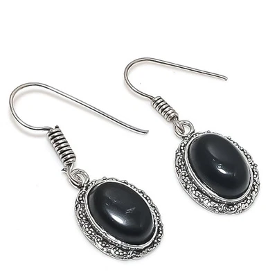 Orecchini in onice nera forma ovale pietra preziosa fatti a mano bellissimi g... - Immagine 1 di 4