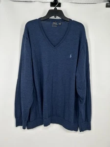 Polo Ralph Lauren pull lavable laine mérinos col V bleu marine taille 5XL grand 5XB - Photo 1/6