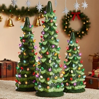 Retro Hand-Painted Tabletop Christmas Trees,Ceramic Christmas Trees That Light - Image 1 of 4