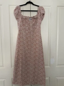 Princess Polly Dress Womens US 10 Orange White Floral Puff Sleeve Midi Lined Zip - Picture 1 of 15