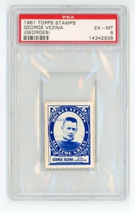 1961 Topps George George Vezina Raro Estampado de Tinta Azul Canadienses Corte Clasificado PSA 6 - Imagen 1 de 2