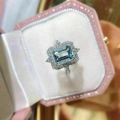 2.40 Ct Lab-Created Aquamarine Diamond Engagement Awesome Ring Solid White Gold - Image 1 of 4