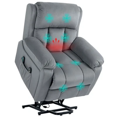 HOMCOM Lift Chair Riser and Recliner Chair with Vibration Massage, Heat, Grey - Image 1 of 4