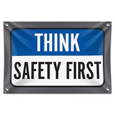 Think Safety First 33" x 22" Mini Vinyl Flag Banner Wall Sign