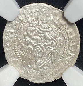 Hungary 1552 KB Madonna & Child, Holy Roman King Ferdinand I Denar Coin, NGC AU - Picture 1 of 5