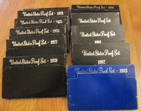 1973 to 1983 Proof Set U.S. Mint 11 proof Sets San Francisco Mint Box and COA Cover