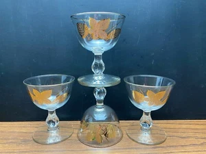 Set of 4 Vintage 22K Gold Leaf Hollywood Regency Stemmed Glasses 4 1/4" Tall - Picture 1 of 10