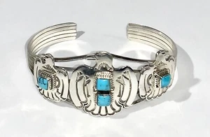 Native American Raymond Yazzie Sterling Silver Turquoise Thunderbird Bracelet - Picture 1 of 5