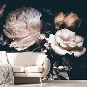 Dark Floral Wallpaper Peony Wall Mural Room Wall Decor(Not Peel n' Stick) - Picture 1 of 7