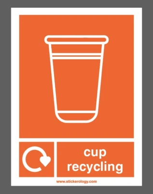 STICKEROLOGY CUP RECYCLING STICKER/SIGN CHOOSE SIZE STANDARD OR GLASS